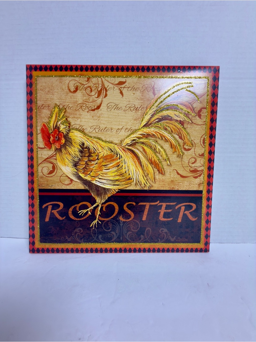 Jean Plout "Ruler of the Roost" Vintage Rooster Canvas Wall Art Decor 10x10